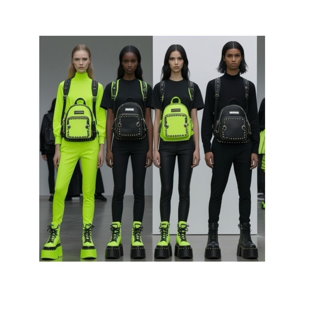 HANDCRAFTED Neon Green and Black Studded Backpack digital art by me NWT